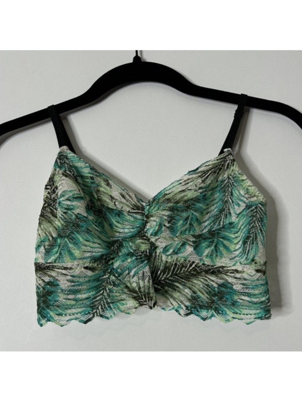 PINK Victoria’s Secret Green Palm Leaf Tropical Lace Bralette Crop Top Small